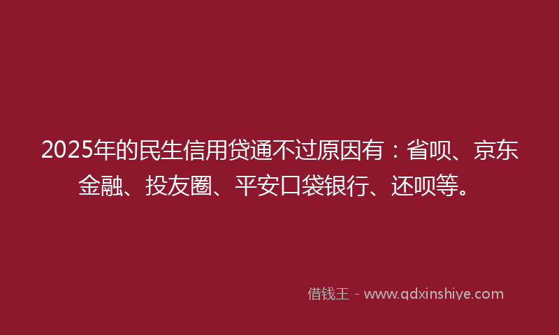 2025年的民生信用贷通不过原因有：省呗、京东金融、投友圈、平安口袋银行、还呗等。