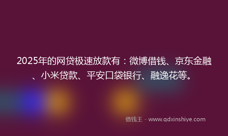 2025年的网贷极速放款有：微博借钱、京东金融、小米贷款、平安口袋银行、融逸花等。