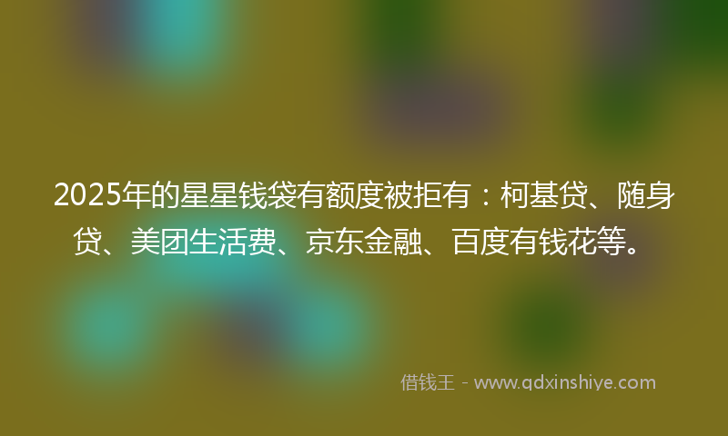 2025年的星星钱袋有额度被拒有：柯基贷、随身贷、美团生活费、京东金融、百度有钱花等。