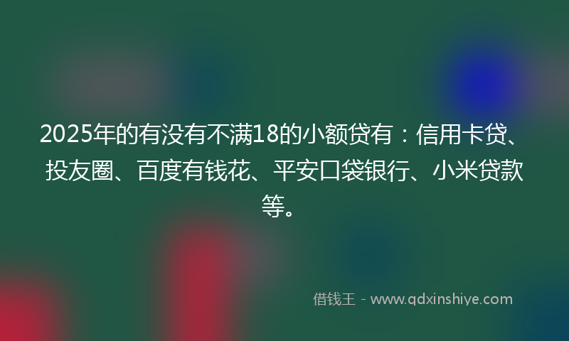 2025年的有没有不满18的小额贷有：信用卡贷、投友圈、百度有钱花、平安口袋银行、小米贷款等。