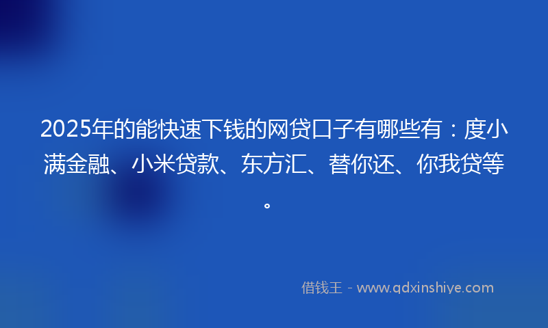 2025年的能快速下钱的网贷口子有哪些有：度小满金融、小米贷款、东方汇、替你还、你我贷等。