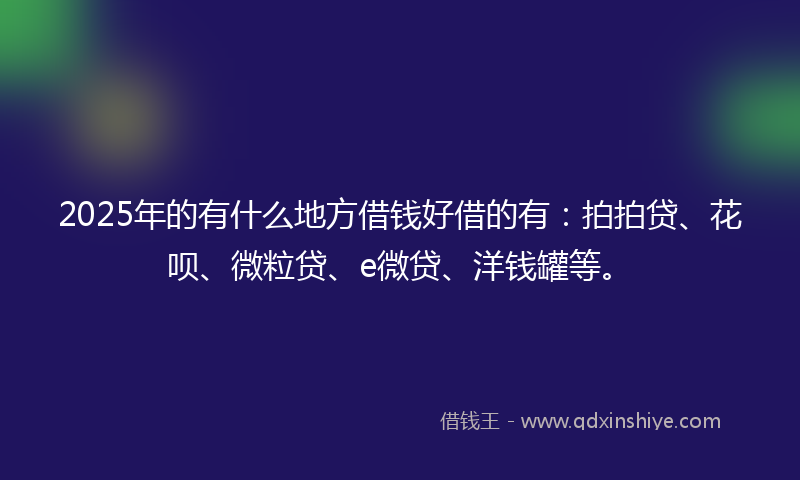 2025年的有什么地方借钱好借的有：拍拍贷、花呗、微粒贷、e微贷、洋钱罐等。