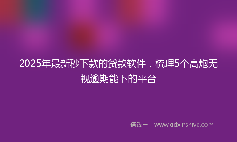 2025年最新秒下款的贷款软件，梳理5个高炮无视逾期能下的平台