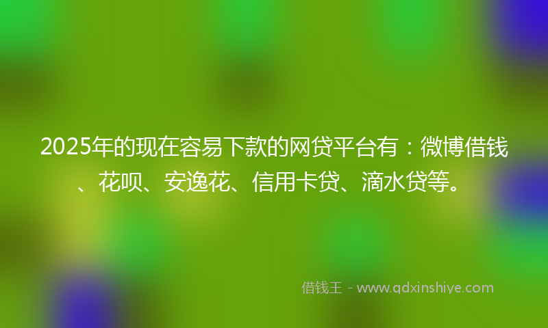 2025年的现在容易下款的网贷平台有：微博借钱、花呗、安逸花、信用卡贷、滴水贷等。