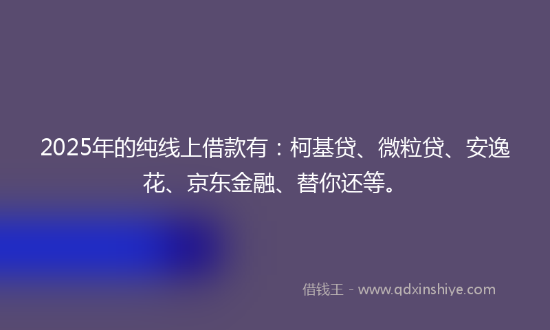 2025年的纯线上借款有：柯基贷、微粒贷、安逸花、京东金融、替你还等。