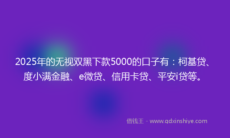 2025年的无视双黑下款5000的口子有：柯基贷、度小满金融、e微贷、信用卡贷、平安i贷等。