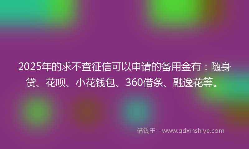 2025年的求不查征信可以申请的备用金有：随身贷、花呗、小花钱包、360借条、融逸花等。