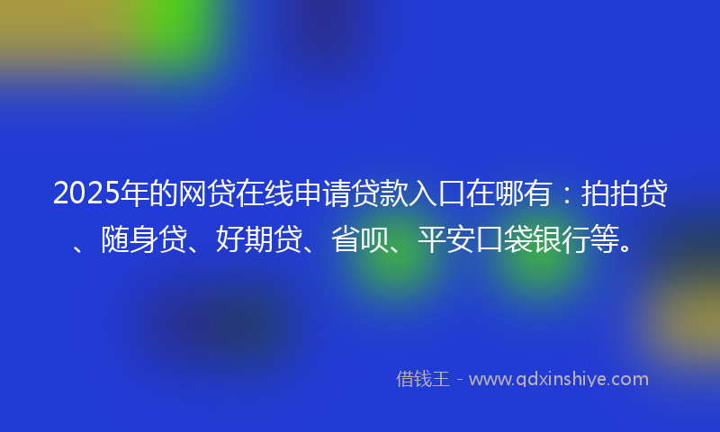 2025年的网贷在线申请贷款入口在哪有：拍拍贷、随身贷、好期贷、省呗、平安口袋银行等。