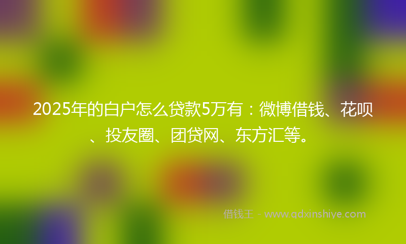 2025年的白户怎么贷款5万有：微博借钱、花呗、投友圈、团贷网、东方汇等。