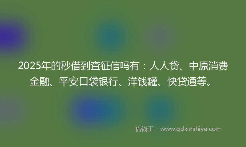 2025年的秒借到查征信吗有：人人贷、中原消费金融、平安口袋银行、洋钱罐、快贷通等。