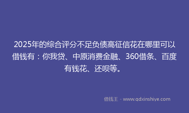 2025年的综合评分不足负债高征信花在哪里可以借钱有：你我贷、中原消费金融、360借条、百度有钱花、还呗等。