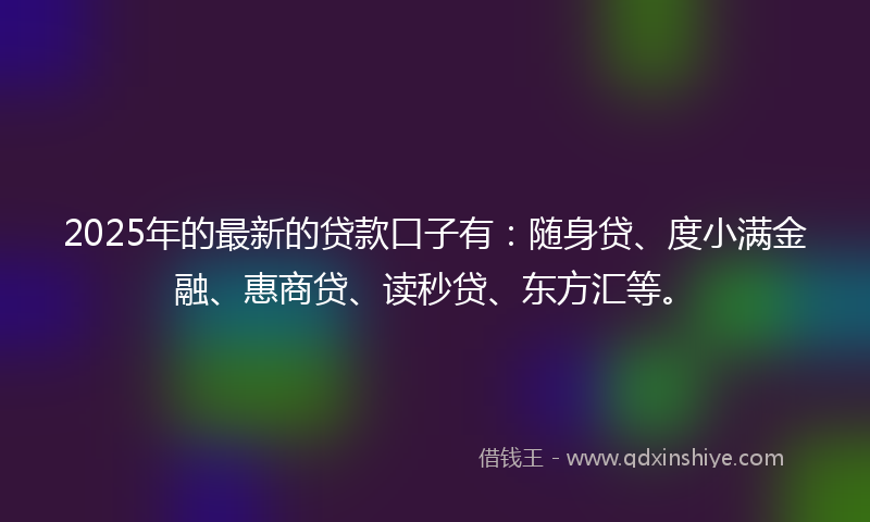 2025年的最新的贷款口子有：随身贷、度小满金融、惠商贷、读秒贷、东方汇等。