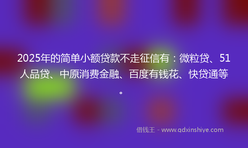 2025年的简单小额贷款不走征信有：微粒贷、51人品贷、中原消费金融、百度有钱花、快贷通等。