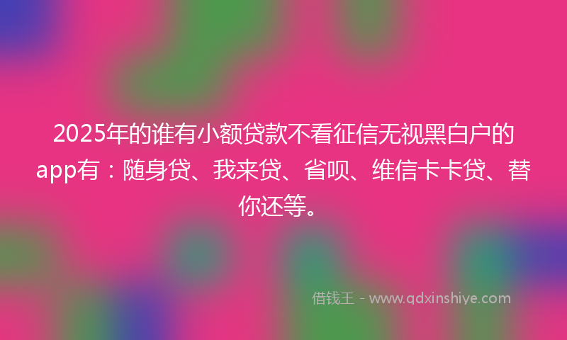 2025年的谁有小额贷款不看征信无视黑白户的app有：随身贷、我来贷、省呗、维信卡卡贷、替你还等。