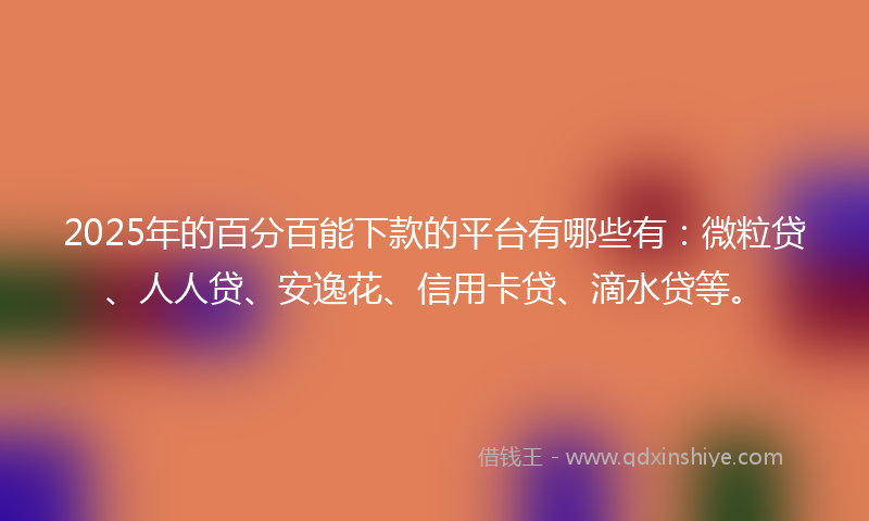 2025年的百分百能下款的平台有哪些有：微粒贷、人人贷、安逸花、信用卡贷、滴水贷等。