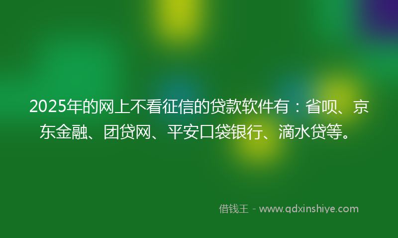2025年的网上不看征信的贷款软件有：省呗、京东金融、团贷网、平安口袋银行、滴水贷等。