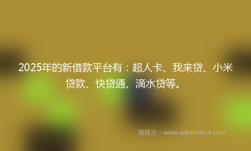 2025年的新借款平台有：超人卡、我来贷、小米贷款、快贷通、滴水贷等。