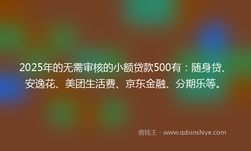 2025年的无需审核的小额贷款500有：随身贷、安逸花、美团生活费、京东金融、分期乐等。