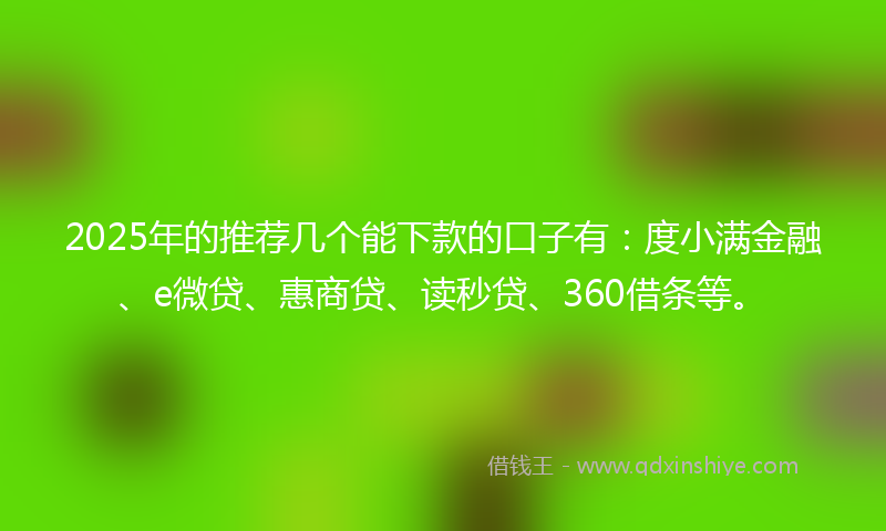 2025年的推荐几个能下款的口子有：度小满金融、e微贷、惠商贷、读秒贷、360借条等。
