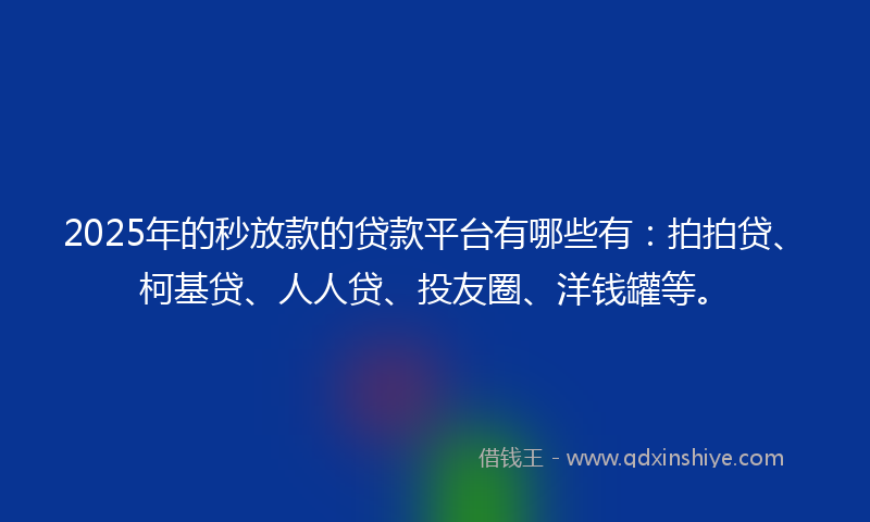2025年的秒放款的贷款平台有哪些有：拍拍贷、柯基贷、人人贷、投友圈、洋钱罐等。