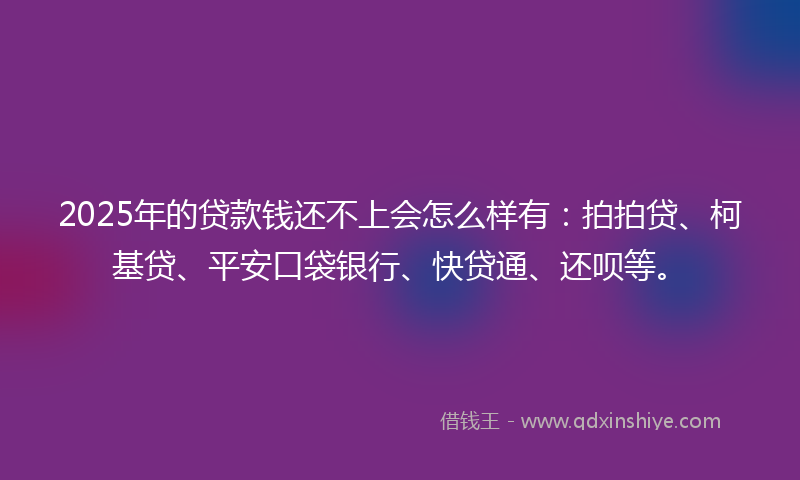 2025年的贷款钱还不上会怎么样有：拍拍贷、柯基贷、平安口袋银行、快贷通、还呗等。