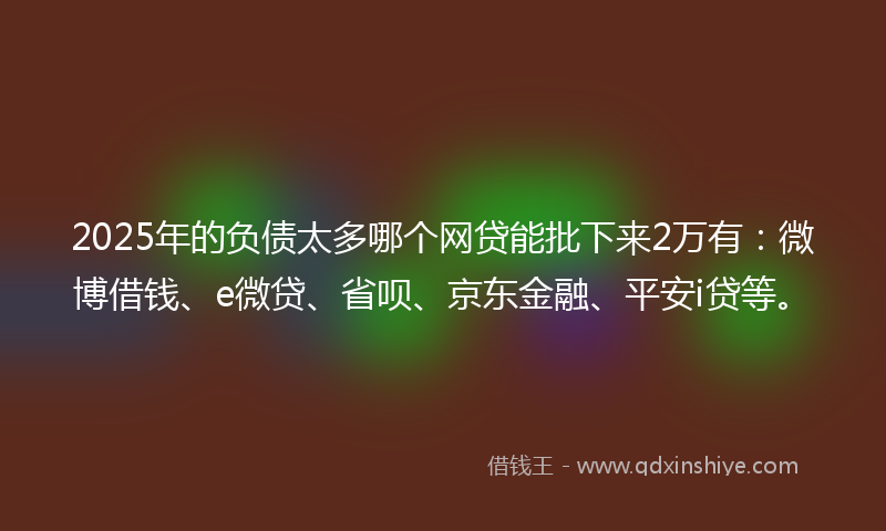 2025年的负债太多哪个网贷能批下来2万有：微博借钱、e微贷、省呗、京东金融、平安i贷等。