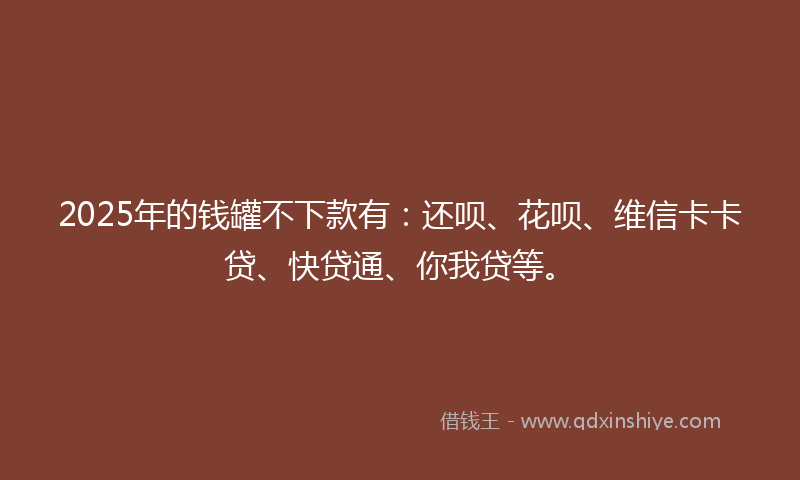 2025年的钱罐不下款有：还呗、花呗、维信卡卡贷、快贷通、你我贷等。