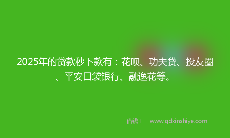 2025年的贷款秒下款有：花呗、功夫贷、投友圈、平安口袋银行、融逸花等。