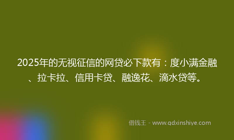 2025年的无视征信的网贷必下款有：度小满金融、拉卡拉、信用卡贷、融逸花、滴水贷等。