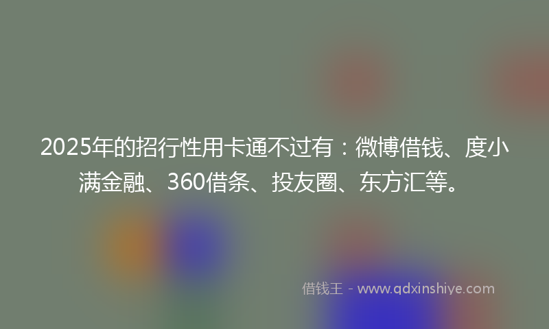 2025年的招行性用卡通不过有：微博借钱、度小满金融、360借条、投友圈、东方汇等。