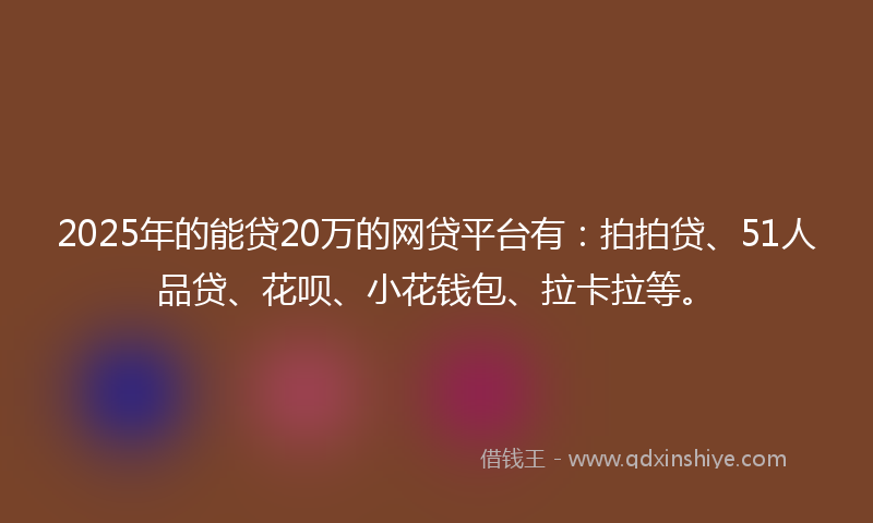 2025年的能贷20万的网贷平台有：拍拍贷、51人品贷、花呗、小花钱包、拉卡拉等。