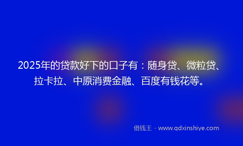 2025年的贷款好下的口子有：随身贷、微粒贷、拉卡拉、中原消费金融、百度有钱花等。