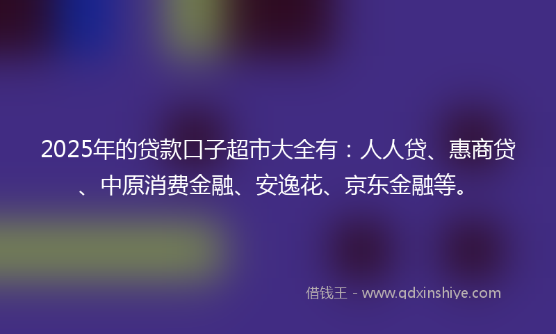 2025年的贷款口子超市大全有：人人贷、惠商贷、中原消费金融、安逸花、京东金融等。