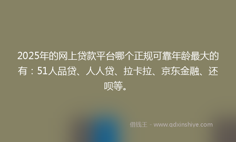 2025年的网上贷款平台哪个正规可靠年龄最大的有：51人品贷、人人贷、拉卡拉、京东金融、还呗等。
