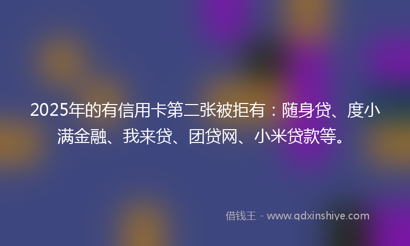 2025年的有信用卡第二张被拒有：随身贷、度小满金融、我来贷、团贷网、小米贷款等。
