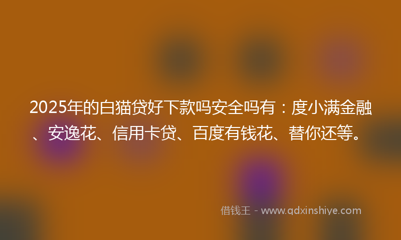 2025年的白猫贷好下款吗安全吗有：度小满金融、安逸花、信用卡贷、百度有钱花、替你还等。