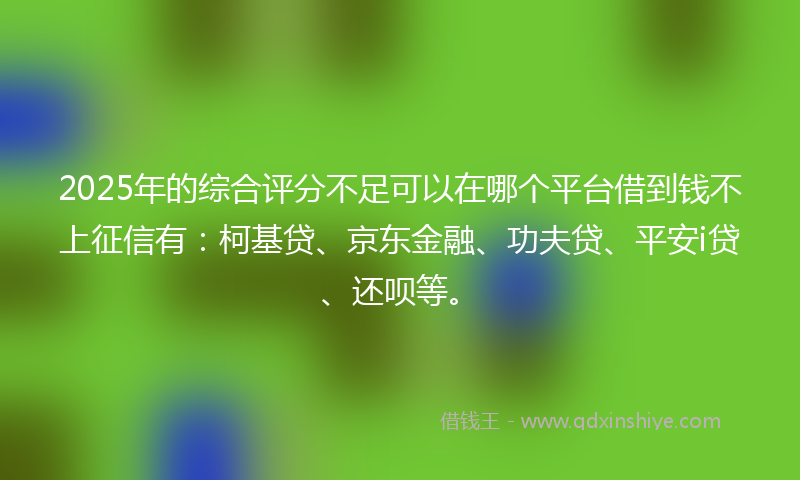 2025年的综合评分不足可以在哪个平台借到钱不上征信有:柯基贷、京东金融、功夫贷、平安i贷、还呗等。