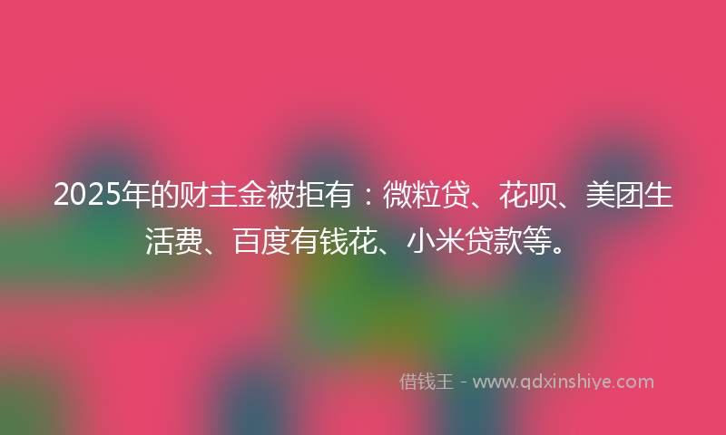 2025年的财主金被拒有：微粒贷、花呗、美团生活费、百度有钱花、小米贷款等。