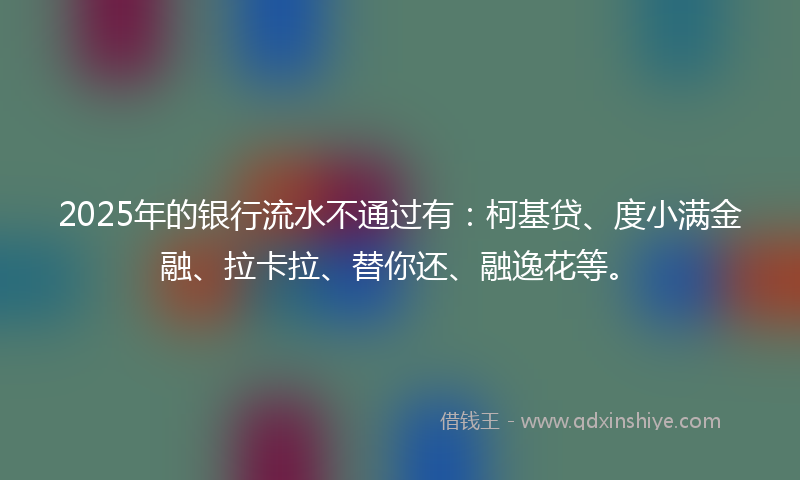 2025年的银行流水不通过有：柯基贷、度小满金融、拉卡拉、替你还、融逸花等。