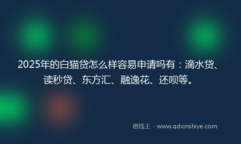 2025年的白猫贷怎么样容易申请吗有：滴水贷、读秒贷、东方汇、融逸花、还呗等。