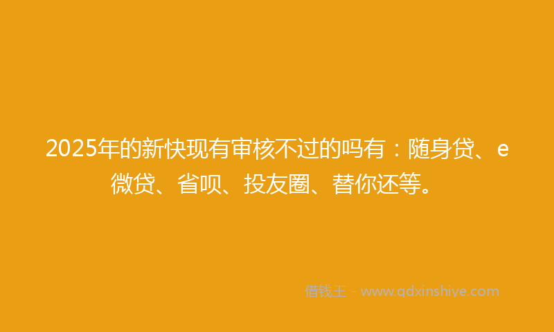 2025年的新快现有审核不过的吗有：随身贷、e微贷、省呗、投友圈、替你还等。