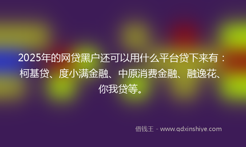 2025年的网贷黑户还可以用什么平台贷下来有：柯基贷、度小满金融、中原消费金融、融逸花、你我贷等。