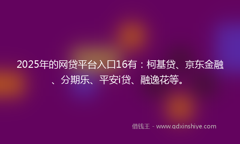 2025年的网贷平台入口16有：柯基贷、京东金融、分期乐、平安i贷、融逸花等。