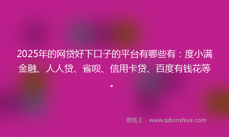 2025年的网贷好下口子的平台有哪些有：度小满金融、人人贷、省呗、信用卡贷、百度有钱花等。