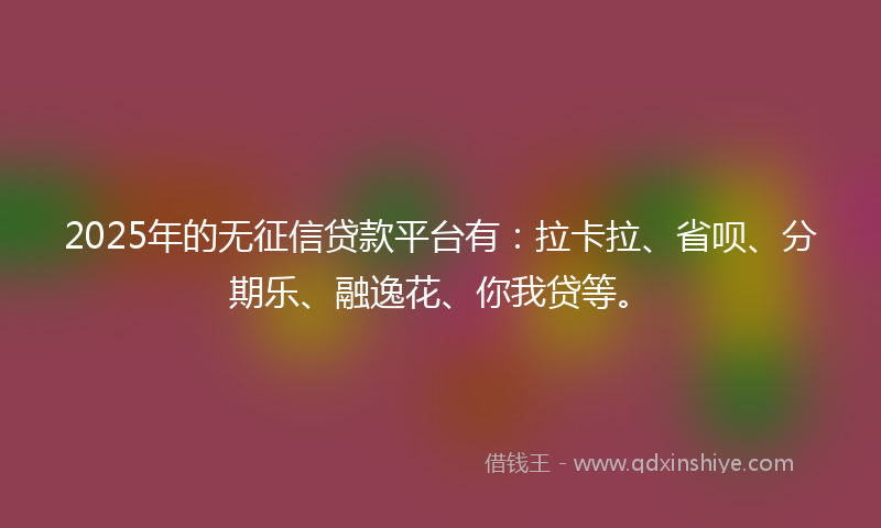 2025年的无征信贷款平台有：拉卡拉、省呗、分期乐、融逸花、你我贷等。