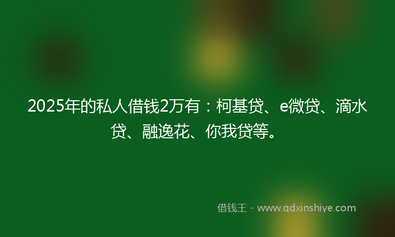 2025年的私人借钱2万有：柯基贷、e微贷、滴水贷、融逸花、你我贷等。