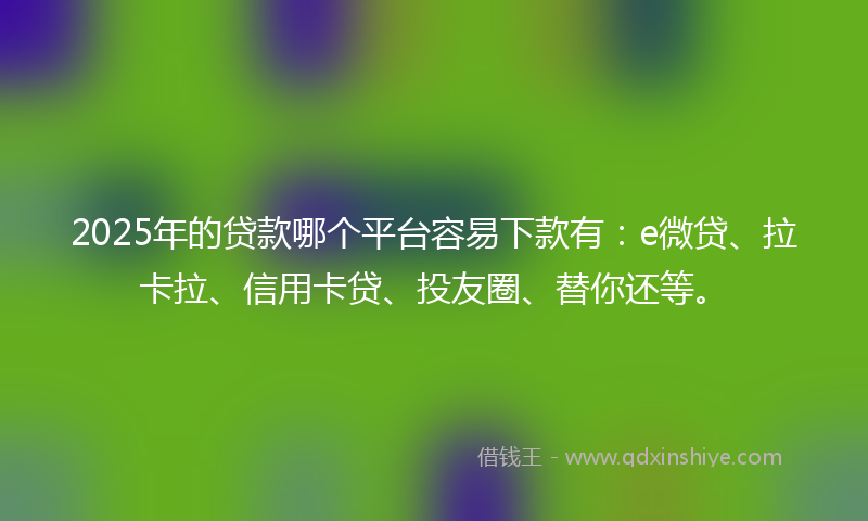 2025年的贷款哪个平台容易下款有：e微贷、拉卡拉、信用卡贷、投友圈、替你还等。