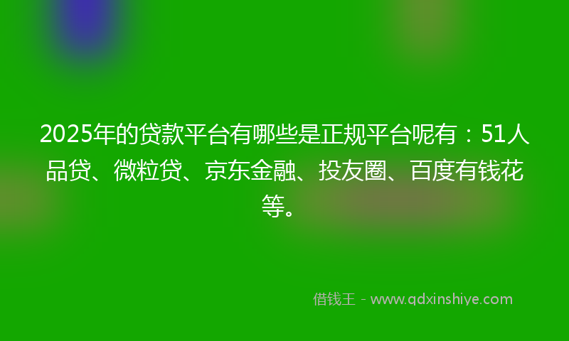 2025年的贷款平台有哪些是正规平台呢有：51人品贷、微粒贷、京东金融、投友圈、百度有钱花等。