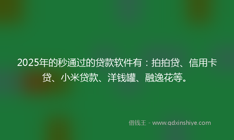 2025年的秒通过的贷款软件有：拍拍贷、信用卡贷、小米贷款、洋钱罐、融逸花等。