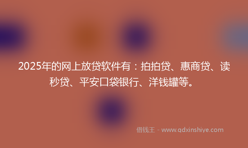 2025年的网上放贷软件有：拍拍贷、惠商贷、读秒贷、平安口袋银行、洋钱罐等。